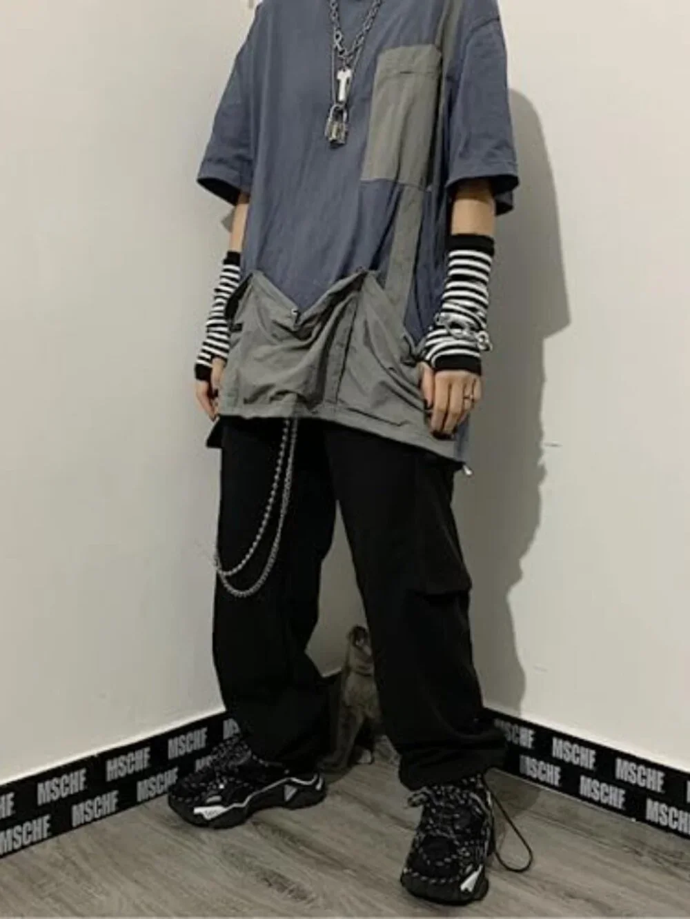 Kawaii Harajuku Goth Knitted Arm Warmers with Thumb Hole - Y2K Fingerless Gloves